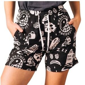 Pyknic Dead Tired Black White Drawstring Walking Shorts Lounge Cotton Unisex